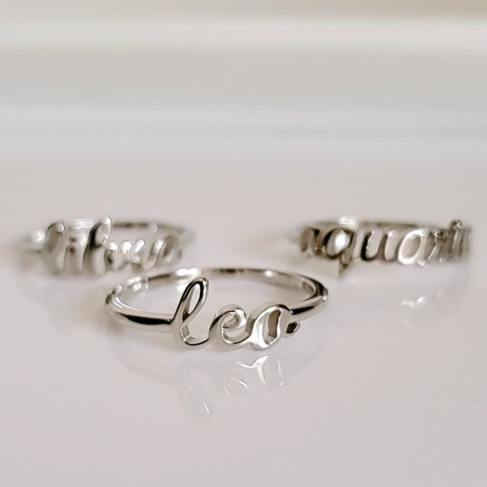 Sterling Silver Zodiac Rings, Zodiac Scrip Letter Ring, Birth Month Ring,